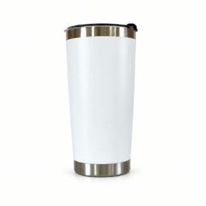 Classic white tumbler with silver accents and clear sliding lid