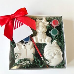 Paint your own Christmas ornament gift set with Santa, reindeer, and present ornaments